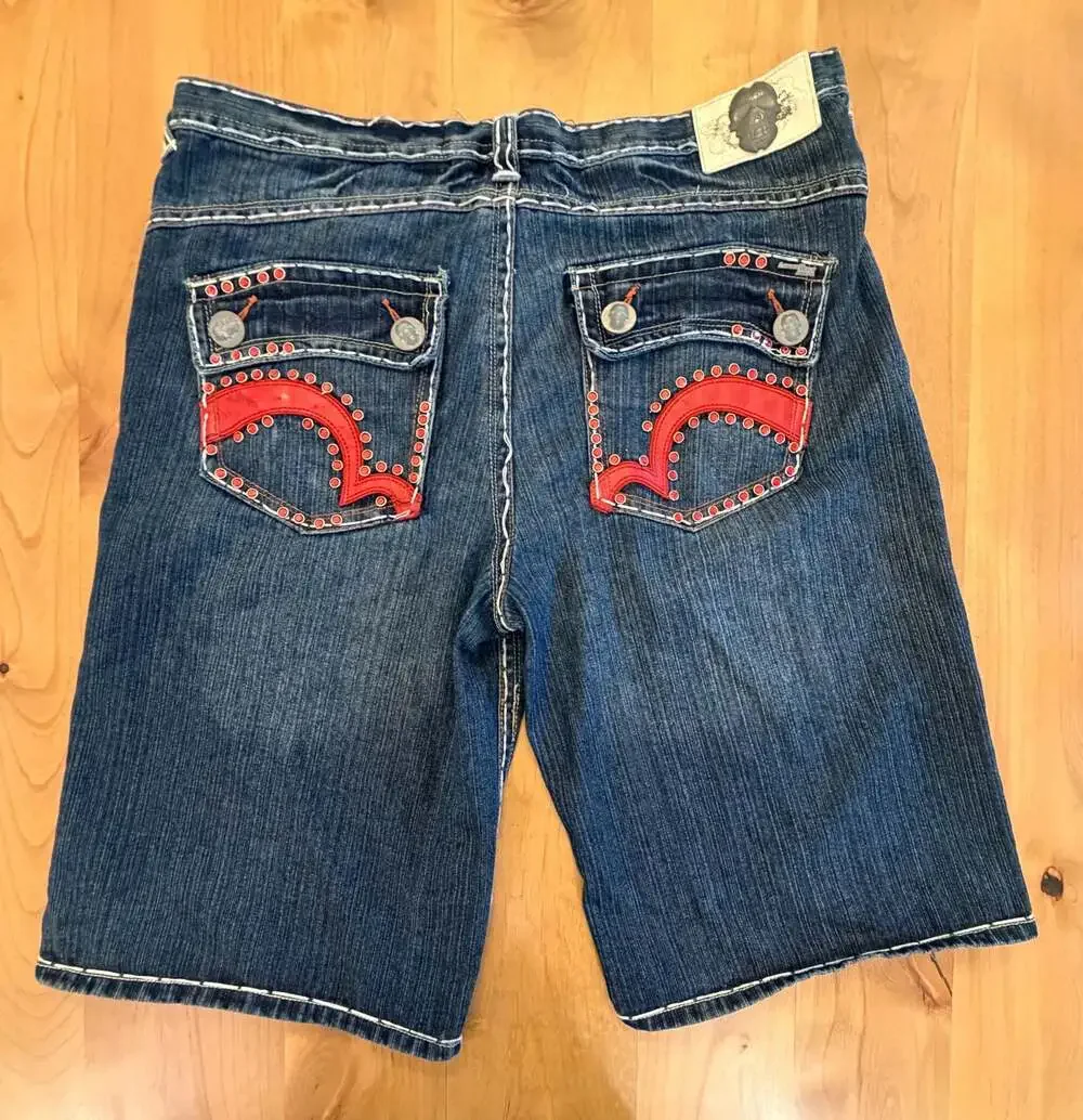 Laguna Beach Jean Co. Denim Jorts with Skull Buttons and Rhinestones Sz 40
